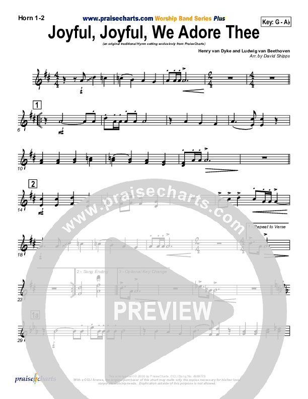 Joyful Joyful We Adore Thee French Horn 1/2 (PraiseCharts / Traditional Hymn)