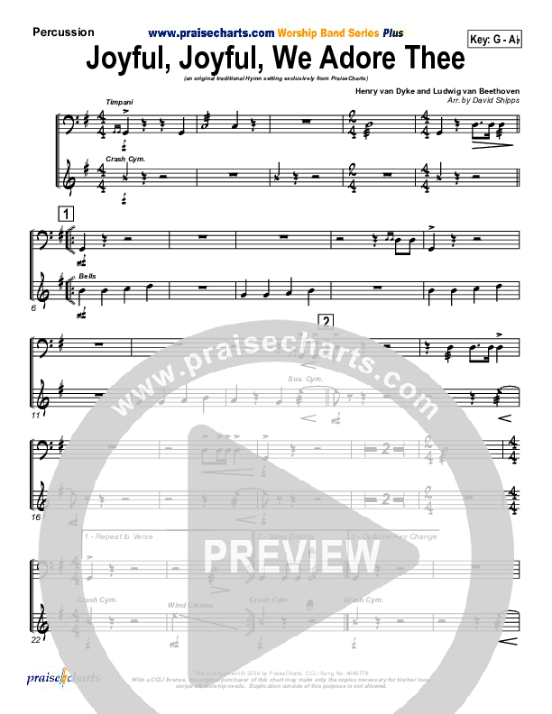 Joyful Joyful We Adore Thee Percussion (PraiseCharts / Traditional Hymn)