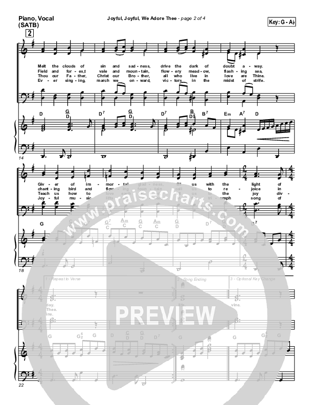 Joyful Joyful We Adore Thee Piano/Vocal (SATB) (PraiseCharts / Traditional Hymn)