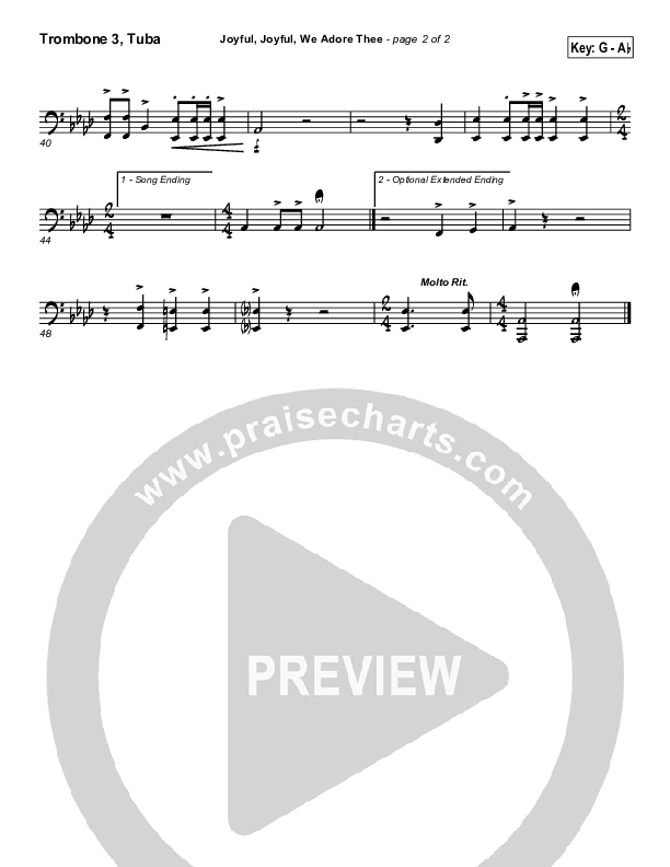 Joyful Joyful We Adore Thee Trombone 3/Tuba (PraiseCharts / Traditional Hymn)