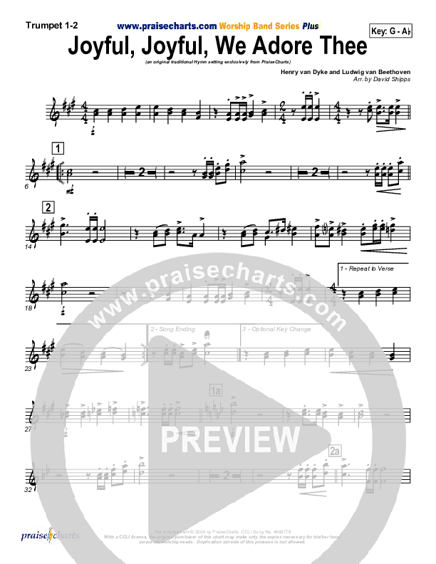 Joyful Joyful We Adore Thee Trumpet 1,2 (PraiseCharts / Traditional Hymn)