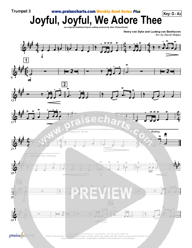 Joyful Joyful We Adore Thee Trumpet 3 (PraiseCharts / Traditional Hymn)