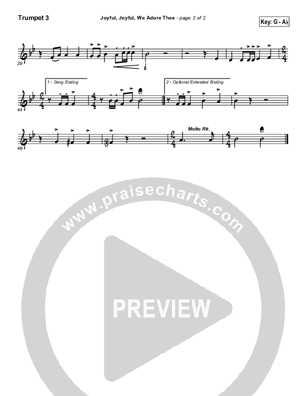 Joyful Joyful We Adore Thee Trumpet 3 (PraiseCharts / Traditional Hymn)