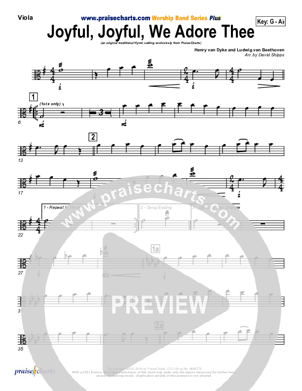 Joyful Joyful We Adore Thee Viola (PraiseCharts / Traditional Hymn)