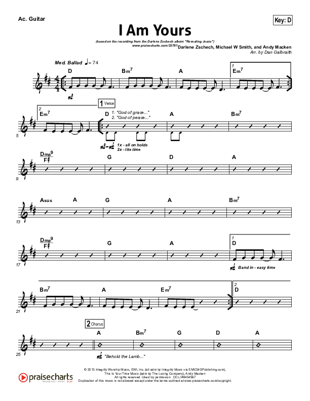 I Am Yours Acoustic Guitar (Darlene Zschech / Michael W. Smith)