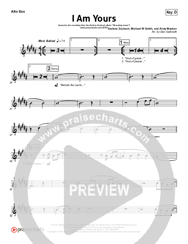 I Am Yours Alto Sax (Darlene Zschech / Michael W. Smith)