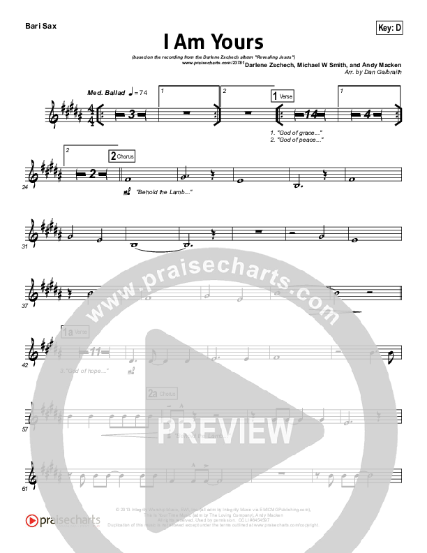 I Am Yours Bari Sax (Darlene Zschech / Michael W. Smith)