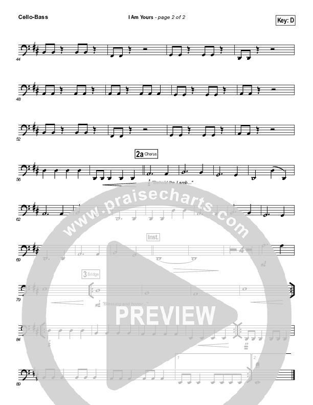 I Am Yours Cello/Bass (Darlene Zschech / Michael W. Smith)