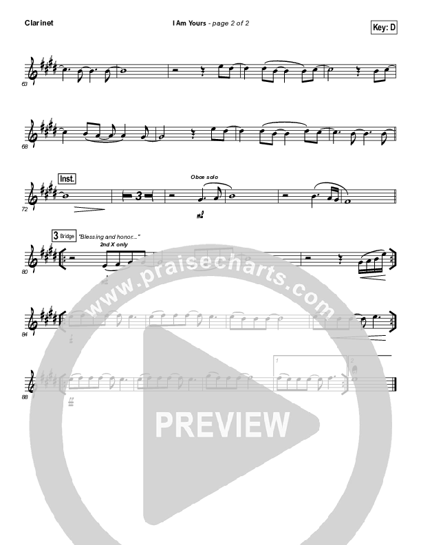 I Am Yours Clarinet (Darlene Zschech / Michael W. Smith)