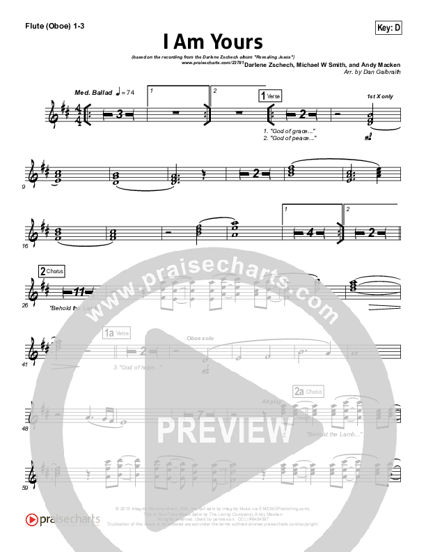 I Am Yours Flute/Oboe 1/2/3 (Darlene Zschech / Michael W. Smith)