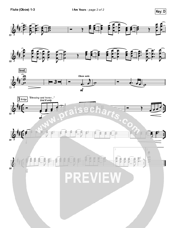 I Am Yours Flute/Oboe 1/2/3 (Darlene Zschech / Michael W. Smith)