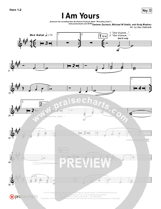 I Am Yours Brass Pack (Darlene Zschech / Michael W. Smith)