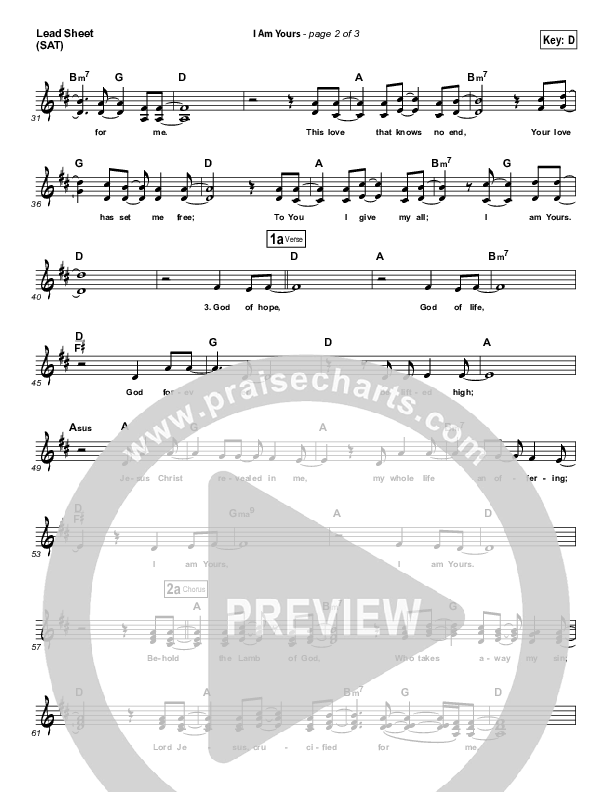 I Am Yours Lead Sheet (Darlene Zschech / Michael W. Smith)