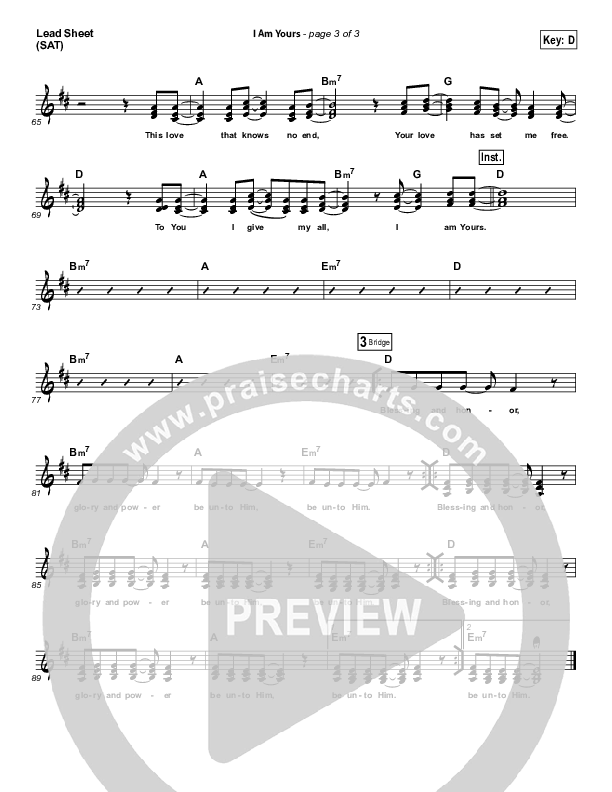 I Am Yours Lead Sheet (Darlene Zschech / Michael W. Smith)