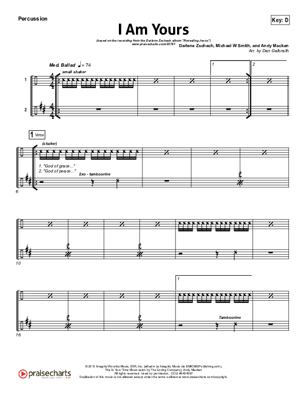 I Am Yours Percussion (Darlene Zschech / Michael W. Smith)