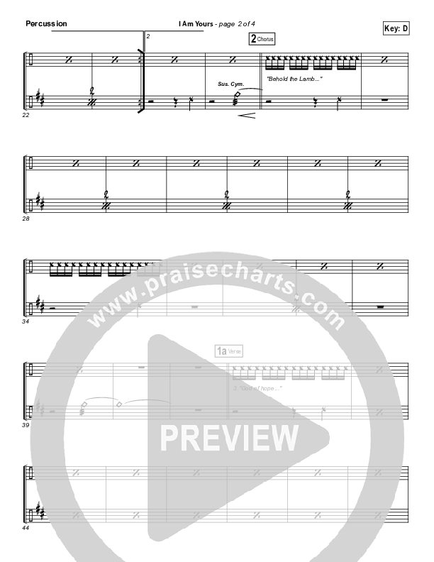 I Am Yours Percussion (Darlene Zschech / Michael W. Smith)