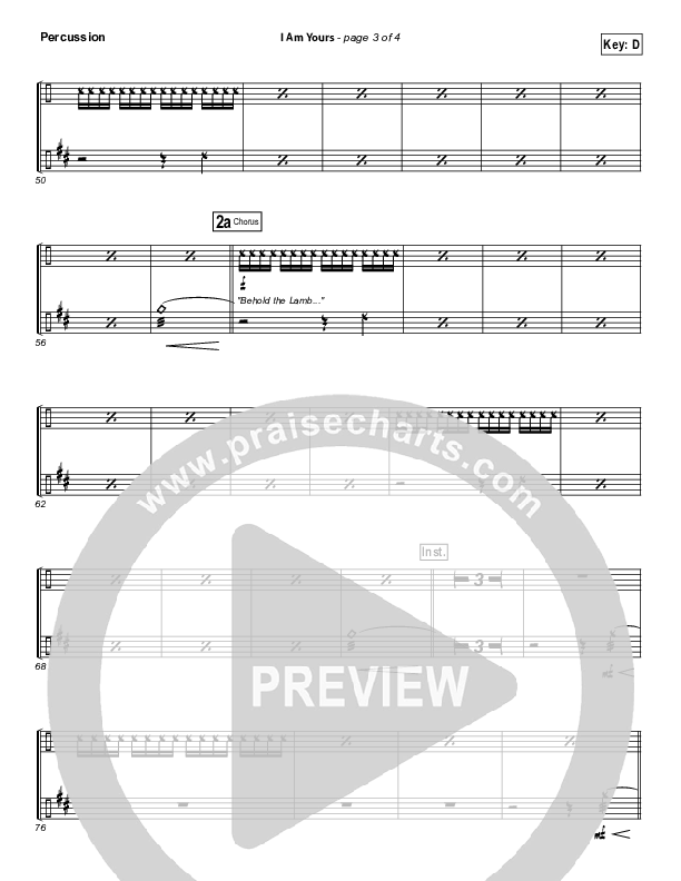 I Am Yours Percussion (Darlene Zschech / Michael W. Smith)