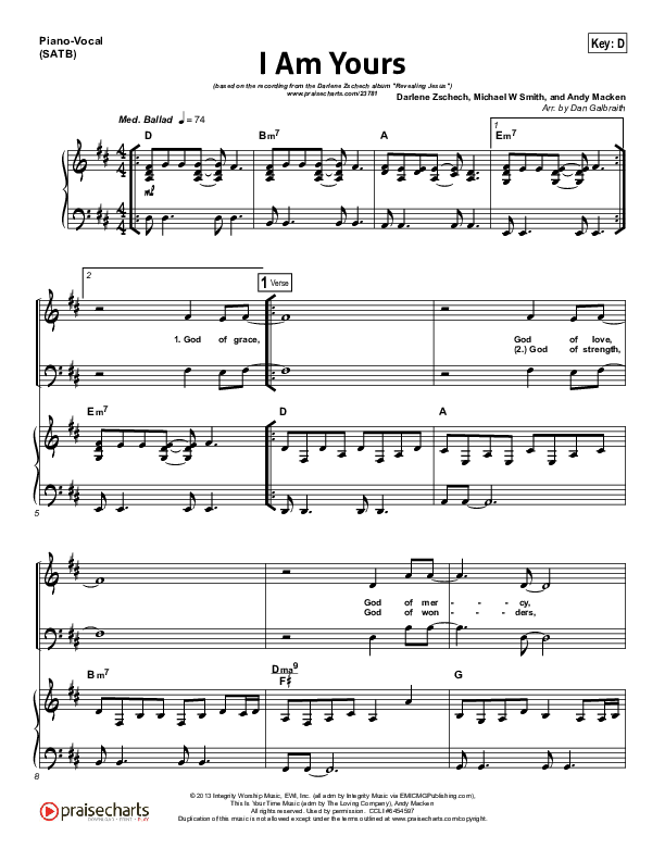 I Am Yours Piano/Vocal (Darlene Zschech / Michael W. Smith)