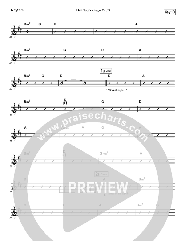 I Am Yours Rhythm Chart (Darlene Zschech / Michael W. Smith)