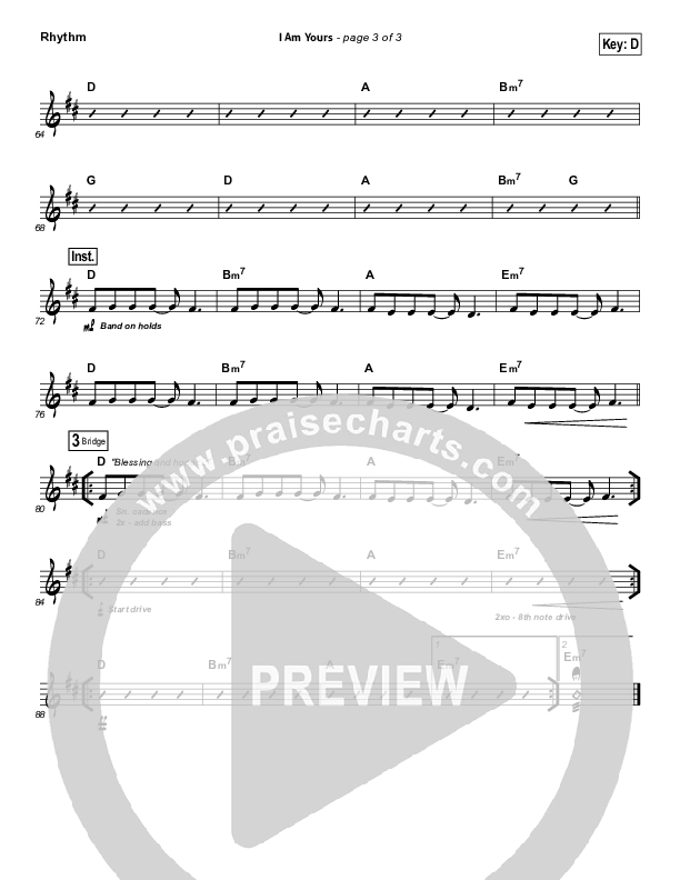 I Am Yours Rhythm Chart (Darlene Zschech / Michael W. Smith)