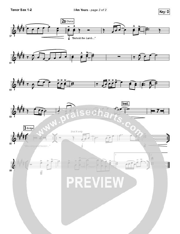 I Am Yours Tenor Sax 1/2 (Darlene Zschech / Michael W. Smith)