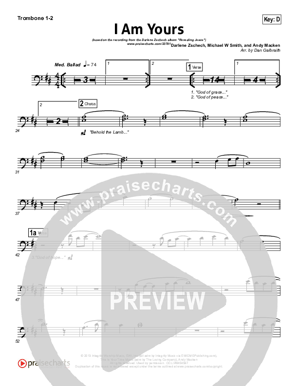 I Am Yours Trombone 1/2 (Darlene Zschech / Michael W. Smith)