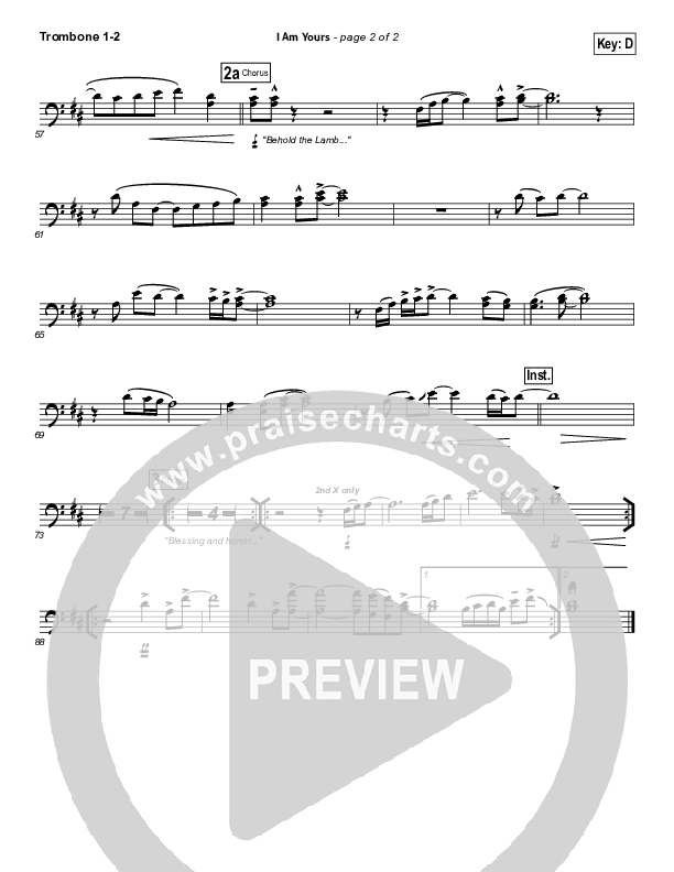 I Am Yours Trombone 1/2 (Darlene Zschech / Michael W. Smith)