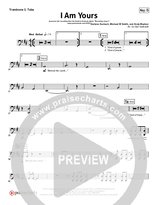 I Am Yours Trombone 3/Tuba (Darlene Zschech / Michael W. Smith)