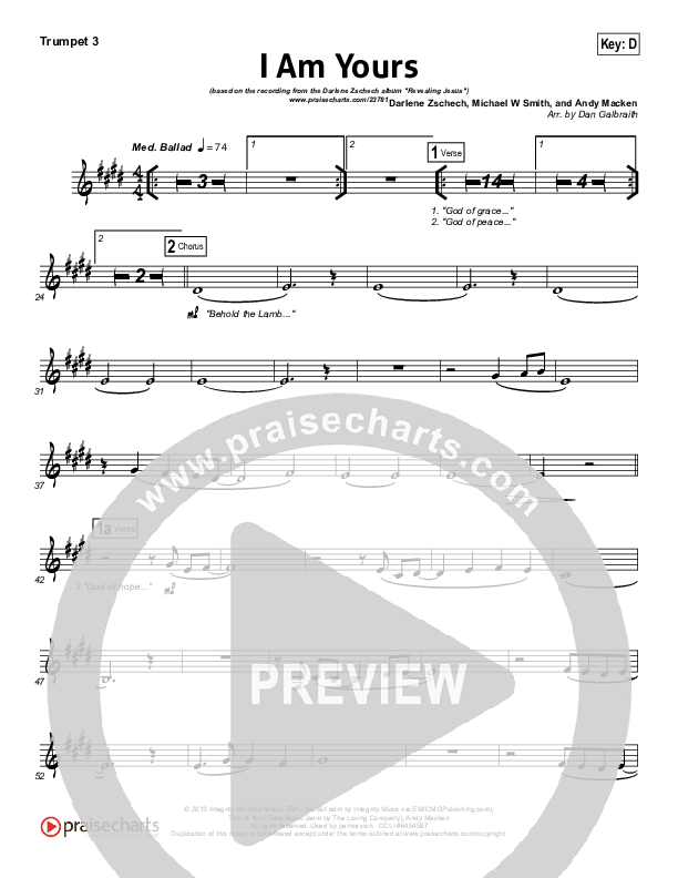 I Am Yours Trumpet 3 (Darlene Zschech / Michael W. Smith)