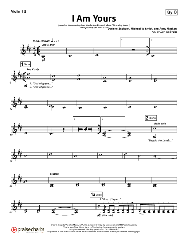 I Am Yours Violin 1/2 (Darlene Zschech / Michael W. Smith)