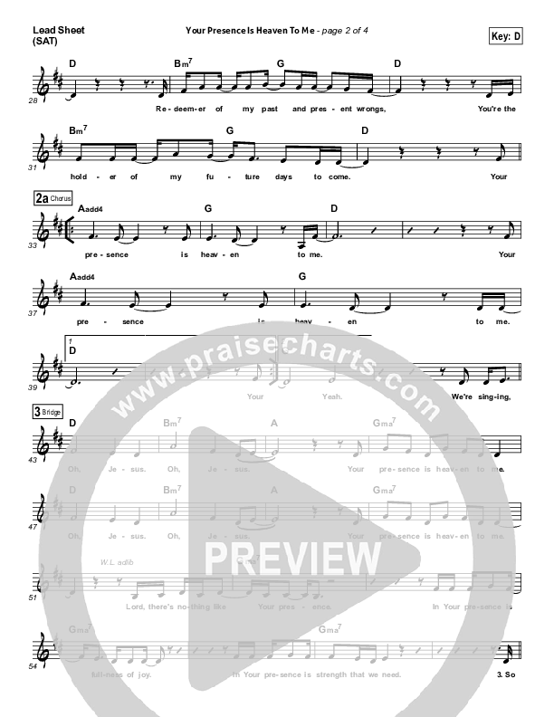 Your Presence Is Heaven To Me Lead (SAT) (Darlene Zschech)