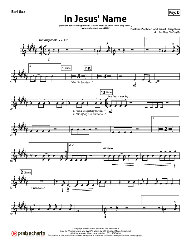 In Jesus' Name Bari Sax (Darlene Zschech)