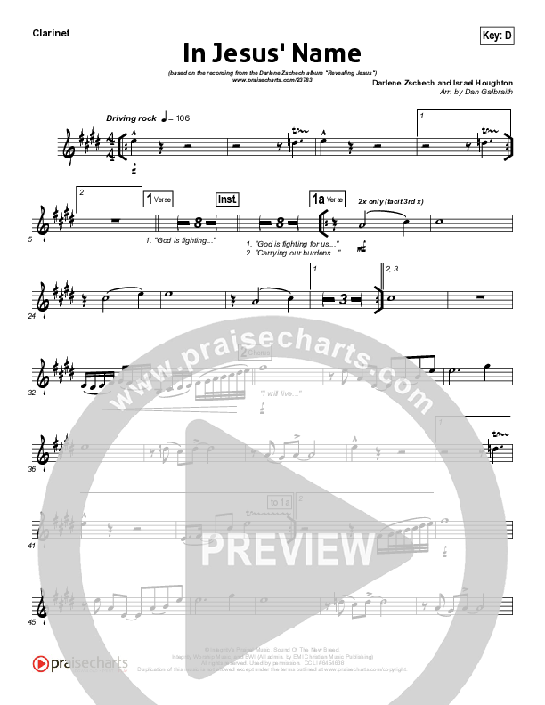In Jesus' Name Clarinet (Darlene Zschech)