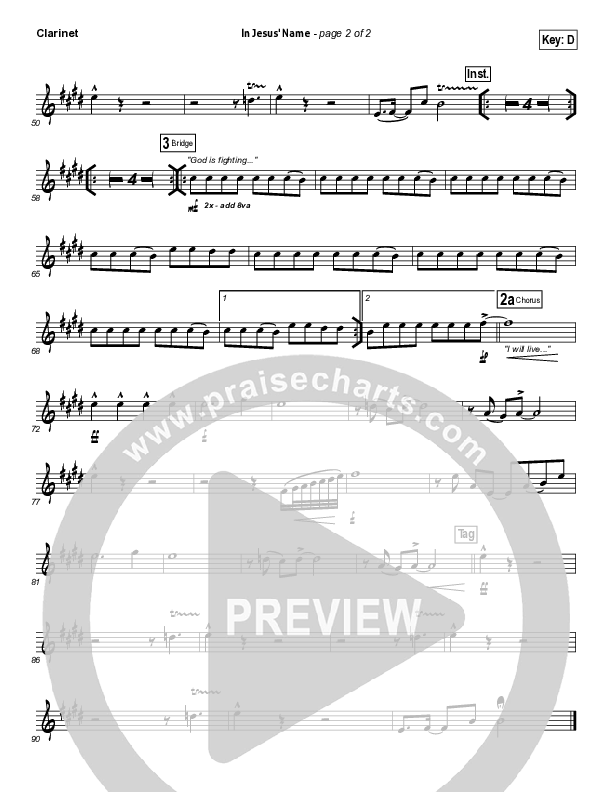 In Jesus' Name Clarinet (Darlene Zschech)