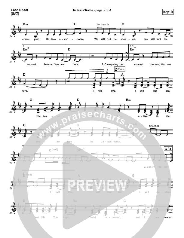 In Jesus' Name Lead Sheet (SAT) (Darlene Zschech)