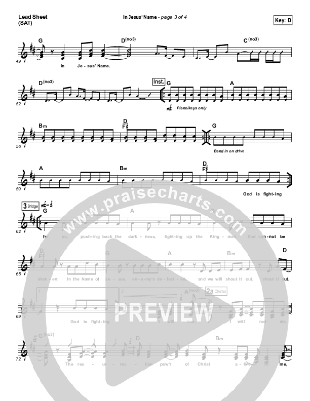 In Jesus' Name Lead Sheet (SAT) (Darlene Zschech)