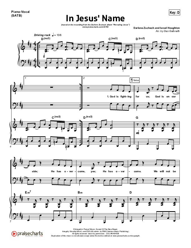 In Jesus' Name Piano/Vocal (SATB) (Darlene Zschech)