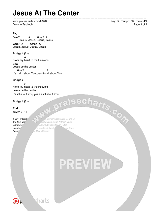 Jesus At The Center Chords & Lyrics (Darlene Zschech)