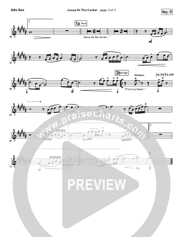 Jesus At The Center Alto Sax (Darlene Zschech)