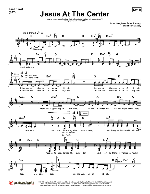 Jesus At The Center Lead Sheet (SAT) (Darlene Zschech)