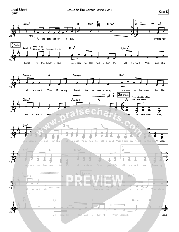 Jesus At The Center Lead Sheet (SAT) (Darlene Zschech)