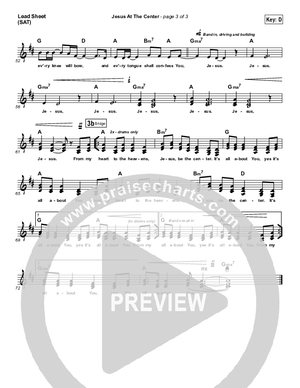 Jesus At The Center Lead Sheet (SAT) (Darlene Zschech)