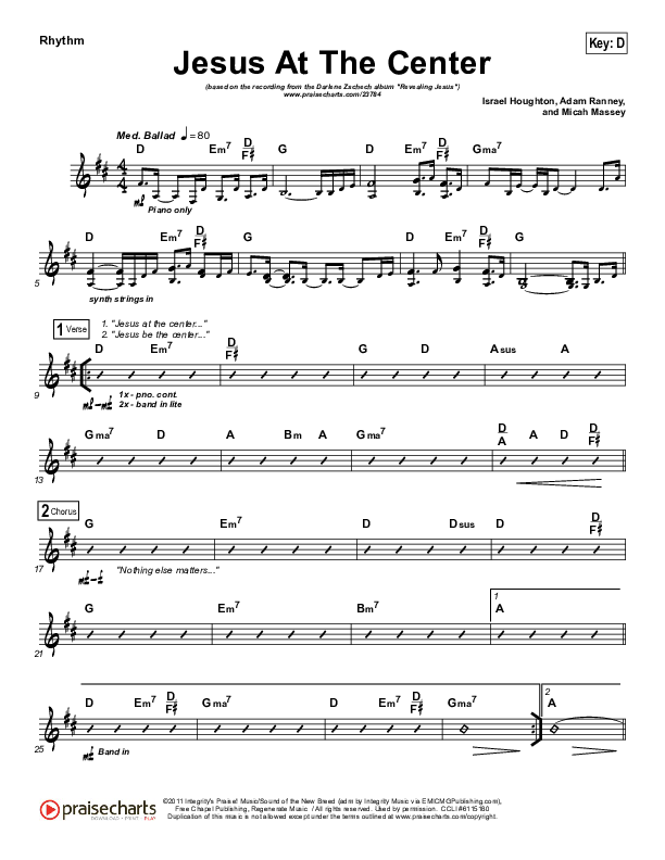 Jesus At The Center Rhythm Chart (Darlene Zschech)