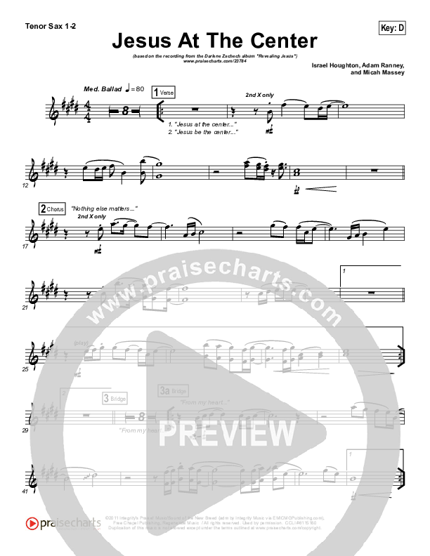 Jesus At The Center Tenor Sax 1/2 (Darlene Zschech)