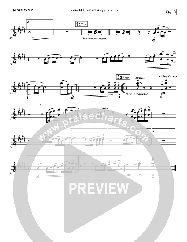 Jesus At The Center Tenor Sax 1/2 (Darlene Zschech)