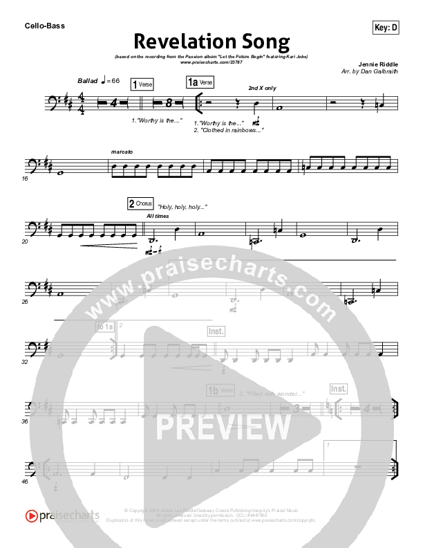Revelation Song (Live) Cello/Bass (Kari Jobe / Passion)