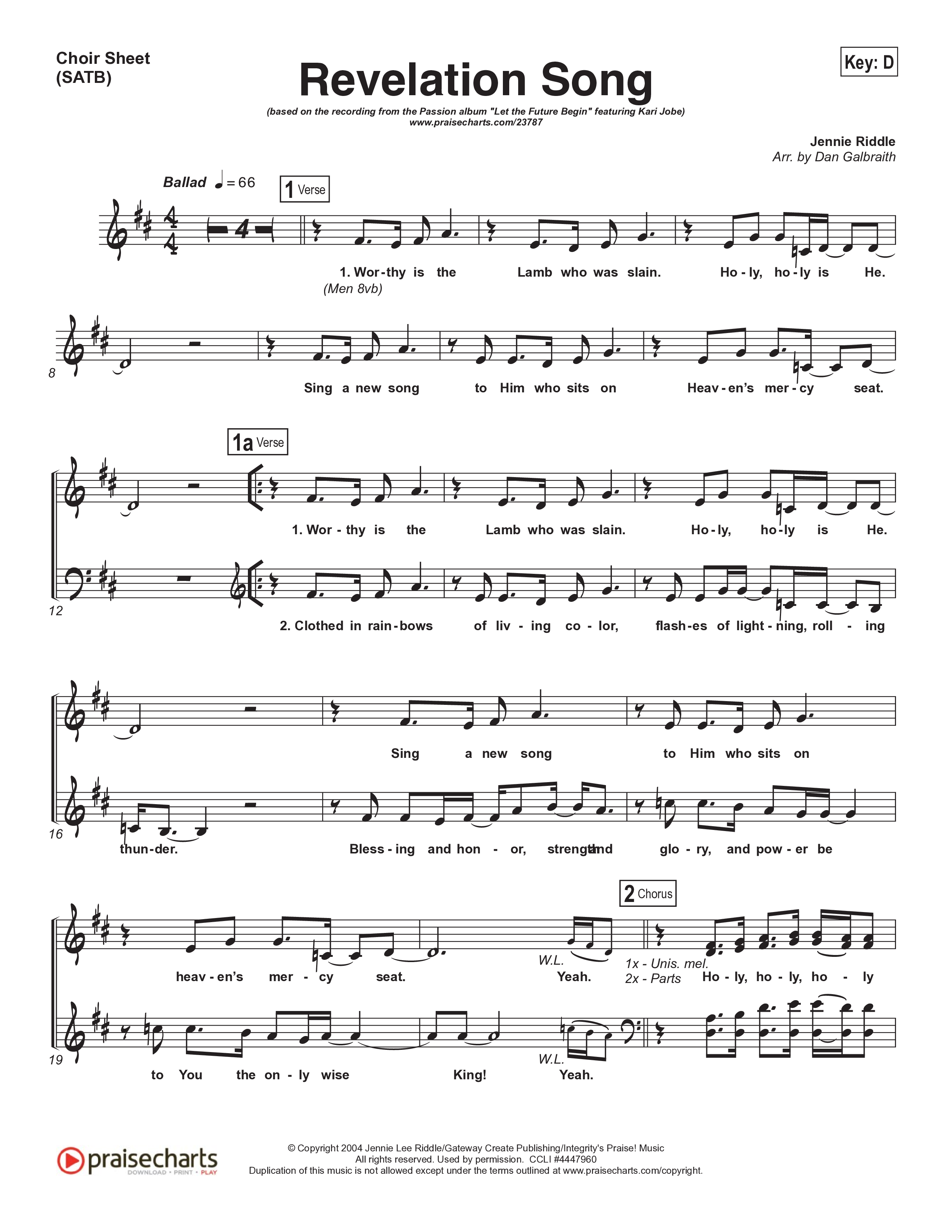 Revelation Song (Live) Choir Sheet (SATB) (Kari Jobe / Passion)