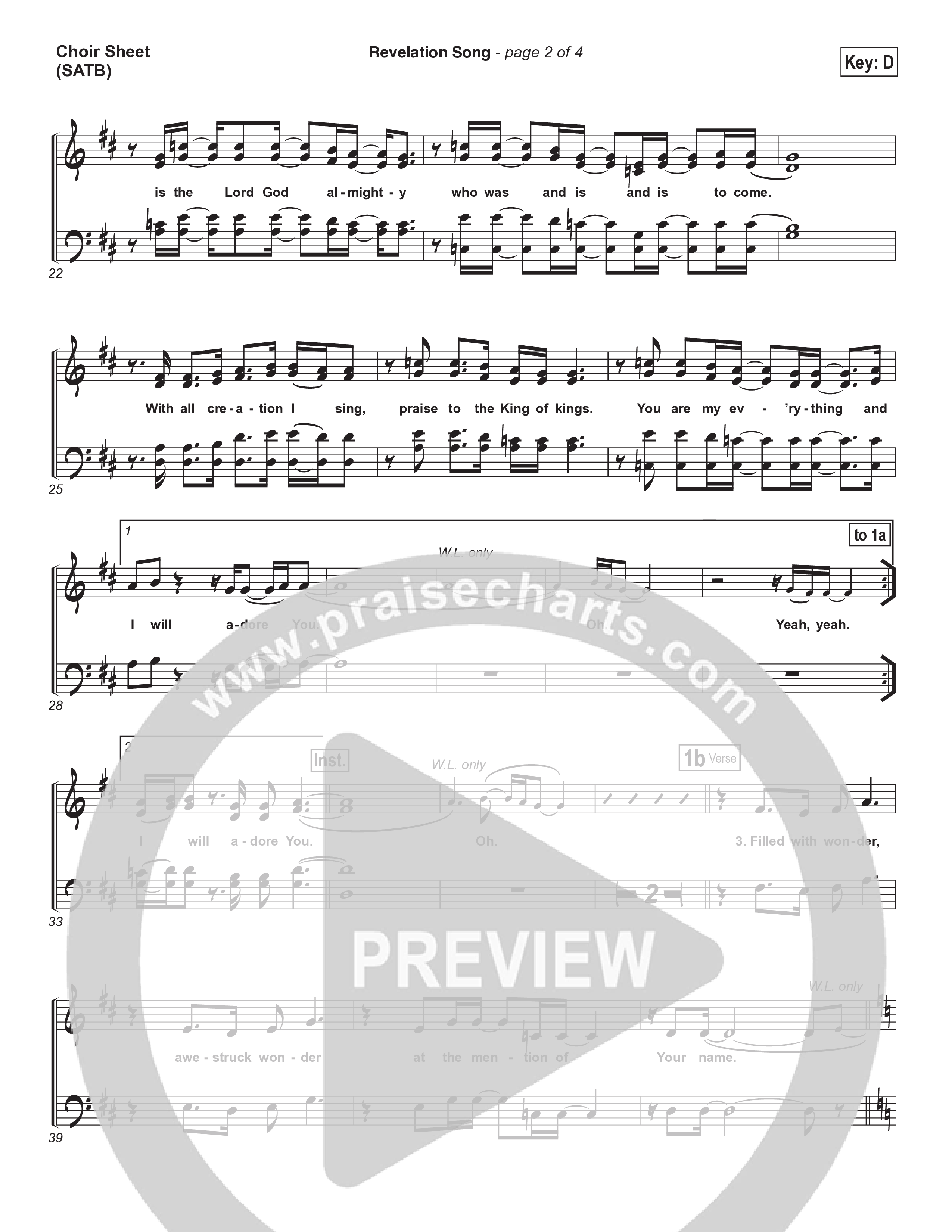 Revelation Song (Live) Choir Sheet (SATB) (Kari Jobe / Passion)