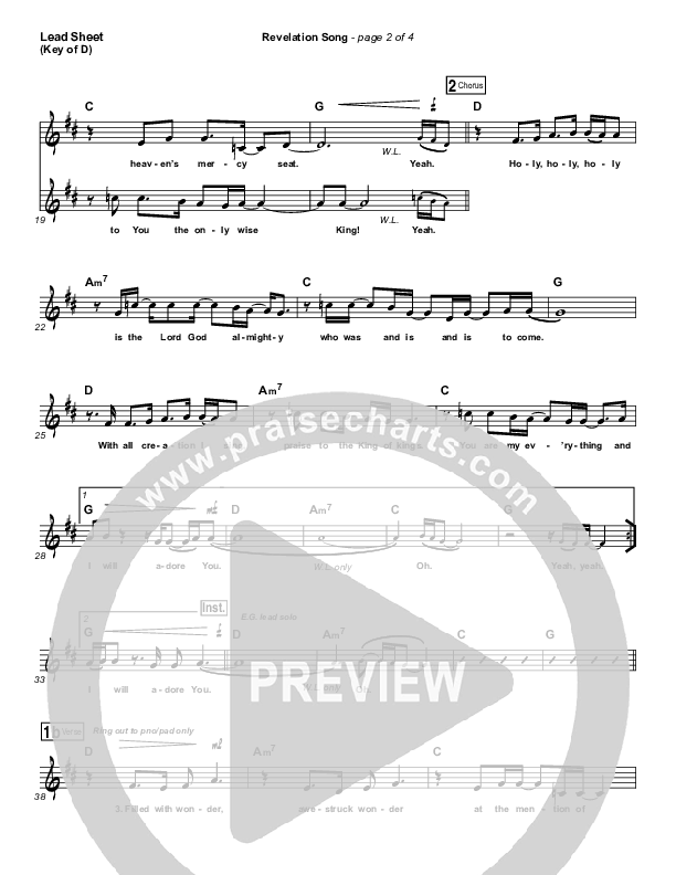 Revelation Song (Live) Lead Sheet (Melody) (Kari Jobe / Passion)