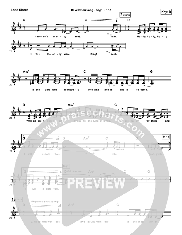 Revelation Song (Live) Lead Sheet (SAT) (Kari Jobe / Passion)